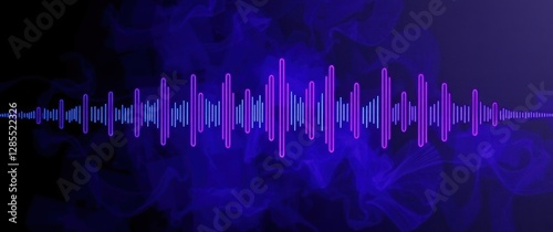 Vibrant audio waveform pulses with rhythmic energy, set against a dark, smoky background. High-tech visual.