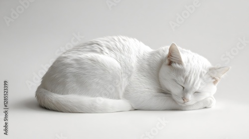 Serene White Cat Sleeping Peacefully Soft Fur Minimalist Background