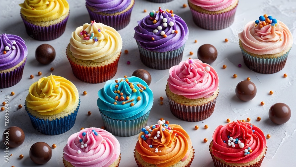 Row of colorful cupcakes ,birtday Row of colorful cupcakes ,birtday