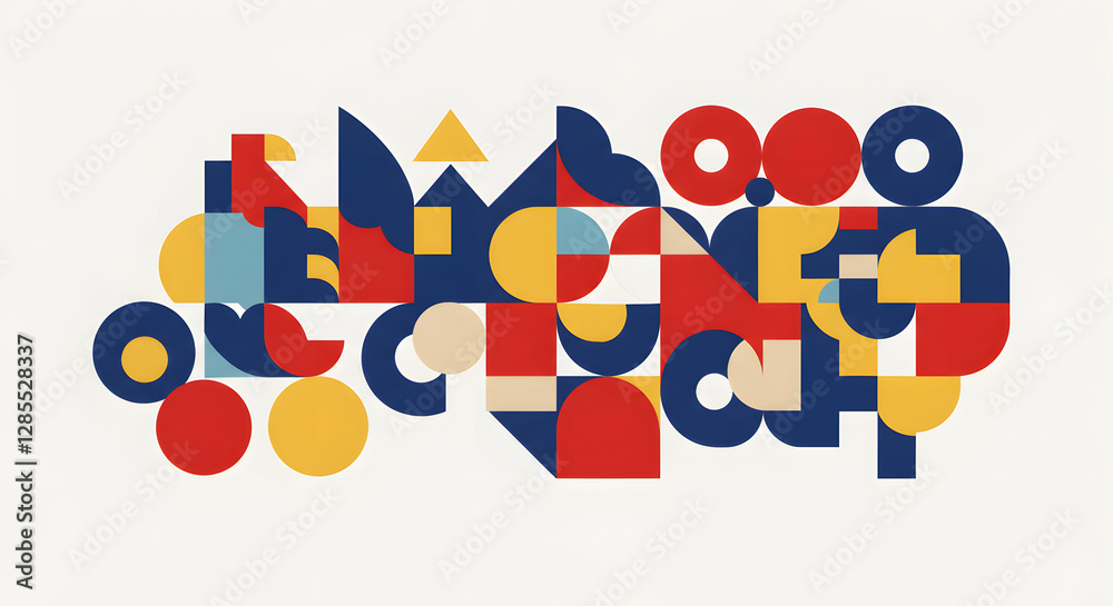 Obraz premium Abstract Geometric Composition of Colorful Shapes on White Background Graphic