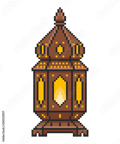 Ramadan holiday. Lamp in pixel style. Vector illustration on white background.