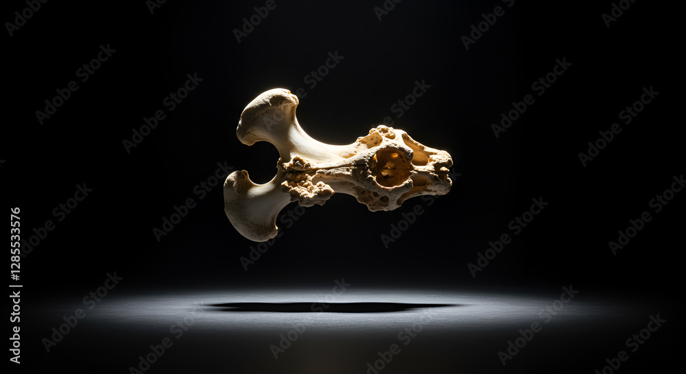A surreal floating bone structure illuminated by dramatic lighting. A mysterious, dark, and artistic sci-fi concept evoking curiosity and imagination. A surreal floating bone structure illuminated by dramatic lighting. A mysterious, dark, and artistic sci-fi concept evoking curiosity and imagination.