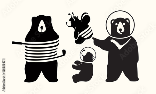 Bear mascot, golfers, honeybees, and astronauts