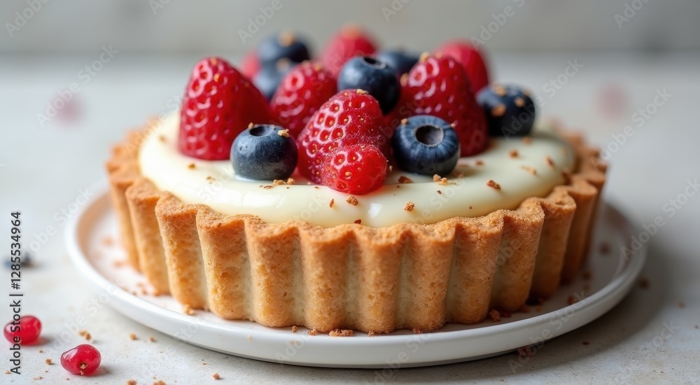 White plate with a cake with berries on it White plate with a cake with berries on it