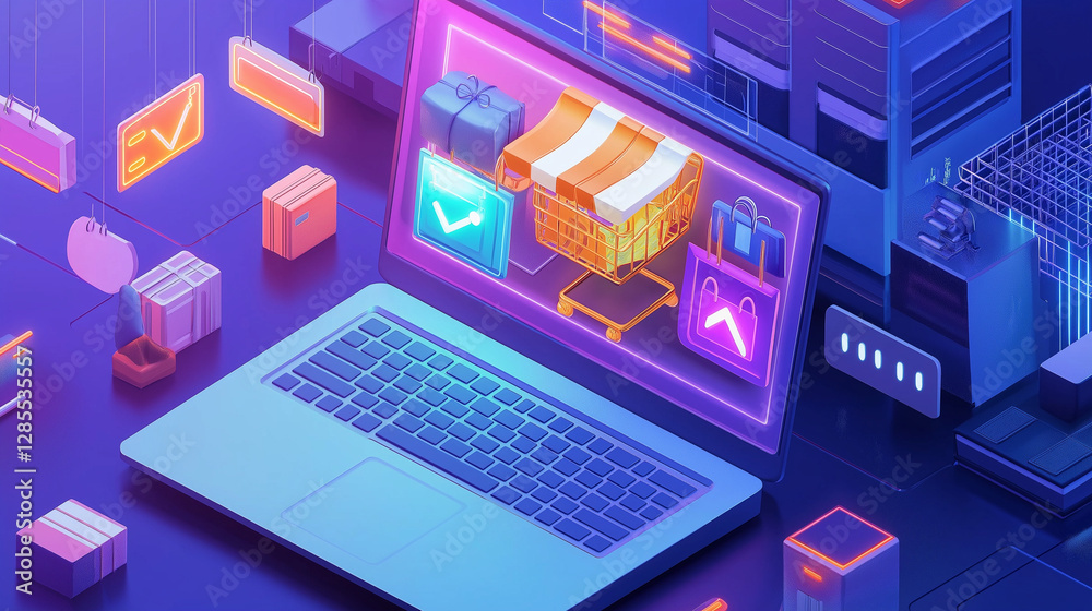 Fototapeta premium laptop computer with shop website