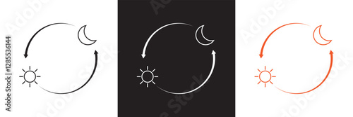 Day And Night Cycle  Icon. Sun And Moon With Arrows Representing Time Transition Glyph Symbol. Daytime And Night time Change.  Isolated on white and black background. Vector illustration. EPS 10