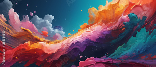 Vibrant abstract art capturing the essence of movement and color in a dreamlike landscape with swirling gradients. Generative AI
