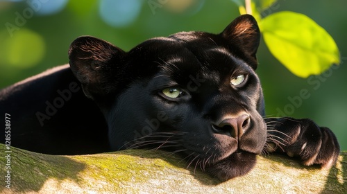 Black Panther on White Background, striking black coat, intense gaze, showcasing elegance and power, perfect for wildlife themes and designs photo