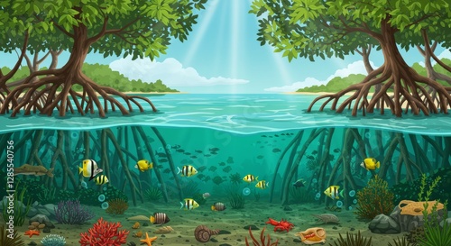 Vibrant underwater world beneath mangrove trees, A thriving ecosystem