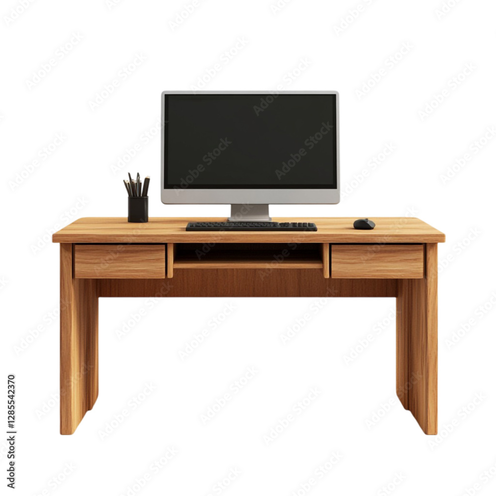 Wooden Desk Computer Setup Modern Workspace Home Office, Wooden Desk Computer Setup Modern Workspace Home Office,