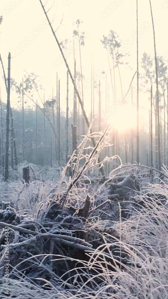 custom made wallpaper toronto digitalFrozen winter forest at sunrise: panning view