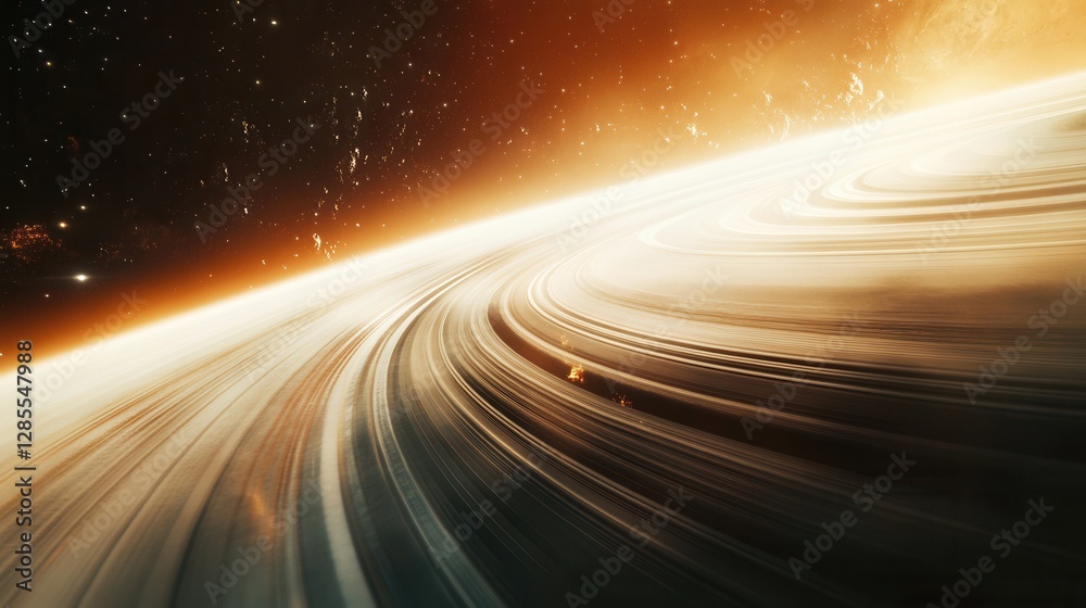 Cosmic Journey Through Space with Glowing Rings and Stars in a Distant Galaxy Cosmic Journey Through Space with Glowing Rings and Stars in a Distant Galaxy