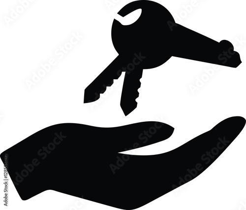 Black and white illustration, hand silhouette, keys hovering, symbolic gesture, minimalist design, negative space, security concept, trust symbol, responsibility metaphor, clean lines, graphic simplic