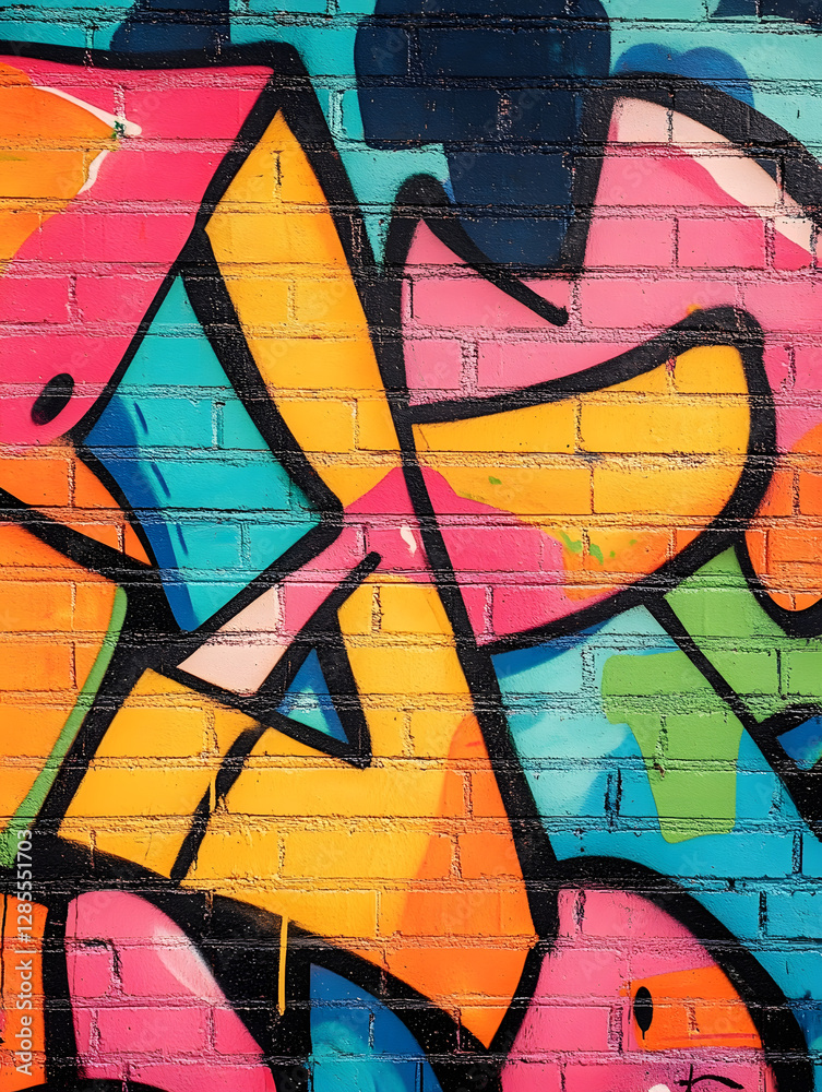 Vibrant Multicolored Graffiti Art on Brick Wall Urban Street Creativity : Generative AI Vibrant Multicolored Graffiti Art on Brick Wall Urban Street Creativity : Generative AI