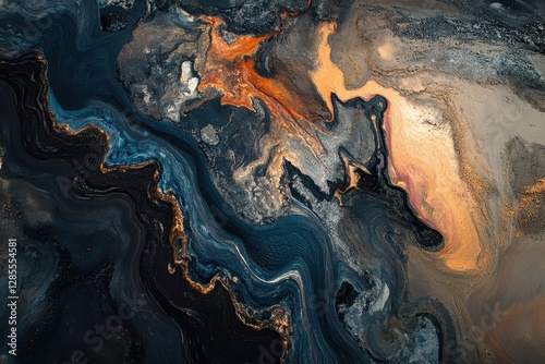 Aerial view of Athabasca oil sands in Fort McMurray, Alberta showcasing landscape textures and colors, Aerial Athabasca oil sands Fort McMurray Alberta Canada photo