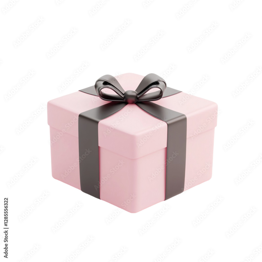 Obraz premium Pink gift box with black ribbon a present surprise celebration