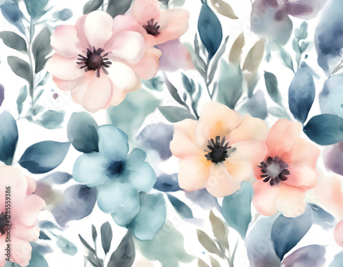 Sweet flower watercolor seamless pattern background.