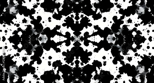 Abstract inkblot Rorschach test background. Random symmetrical black shapes forming illusions