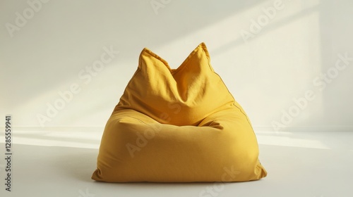 yellow fabric bean bag chair on white background