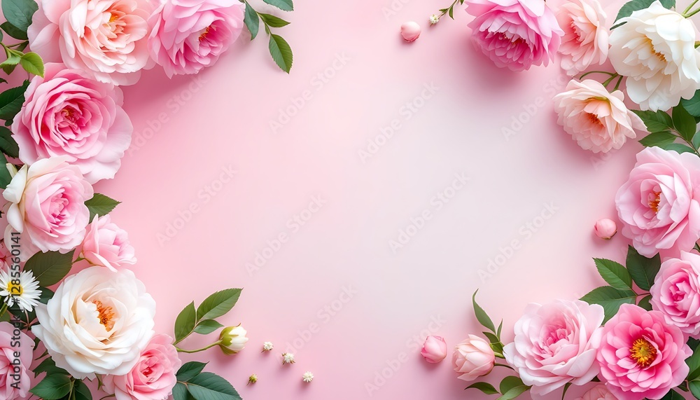 Delicate Pink Roses: A Romantic Floral Border on a Soft Background Delicate Pink Roses: A Romantic Floral Border on a Soft Background