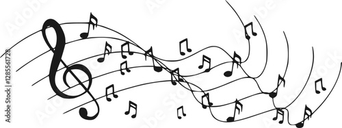 Wave of music melody notes with clef.