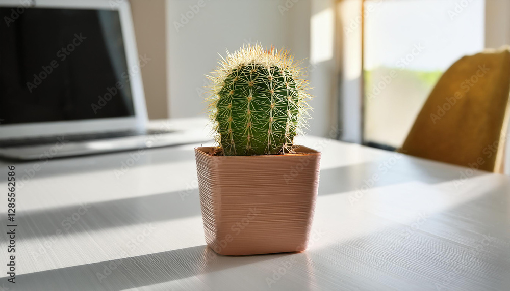 A tiny cactus in a white ceramic pot placed on a sunlit modern table
A tiny cactus in a white ceramic pot placed on a sunlit modern table