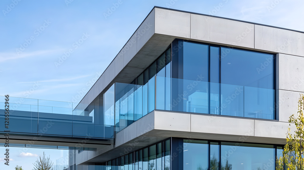 Contemporary Architectural Design of a Building with Glass Facade and Sky View : Generative AI Contemporary Architectural Design of a Building with Glass Facade and Sky View : Generative AI