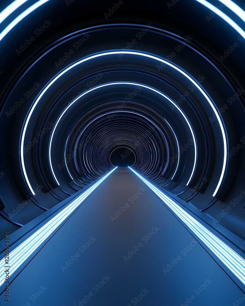 Obraz premium Futuristic illuminated tunnel perspective view.
