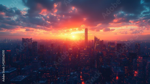 Wallpaper Mural Financial market data is overlaid on a stunning cityscape at sunset, symbolizing the interconnectedness of the global economy. Torontodigital.ca