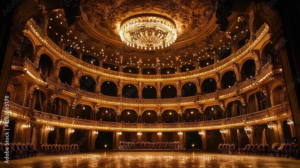 Obraz premium Elegant Theater Interior with Grand Chandelier and Empty Seats