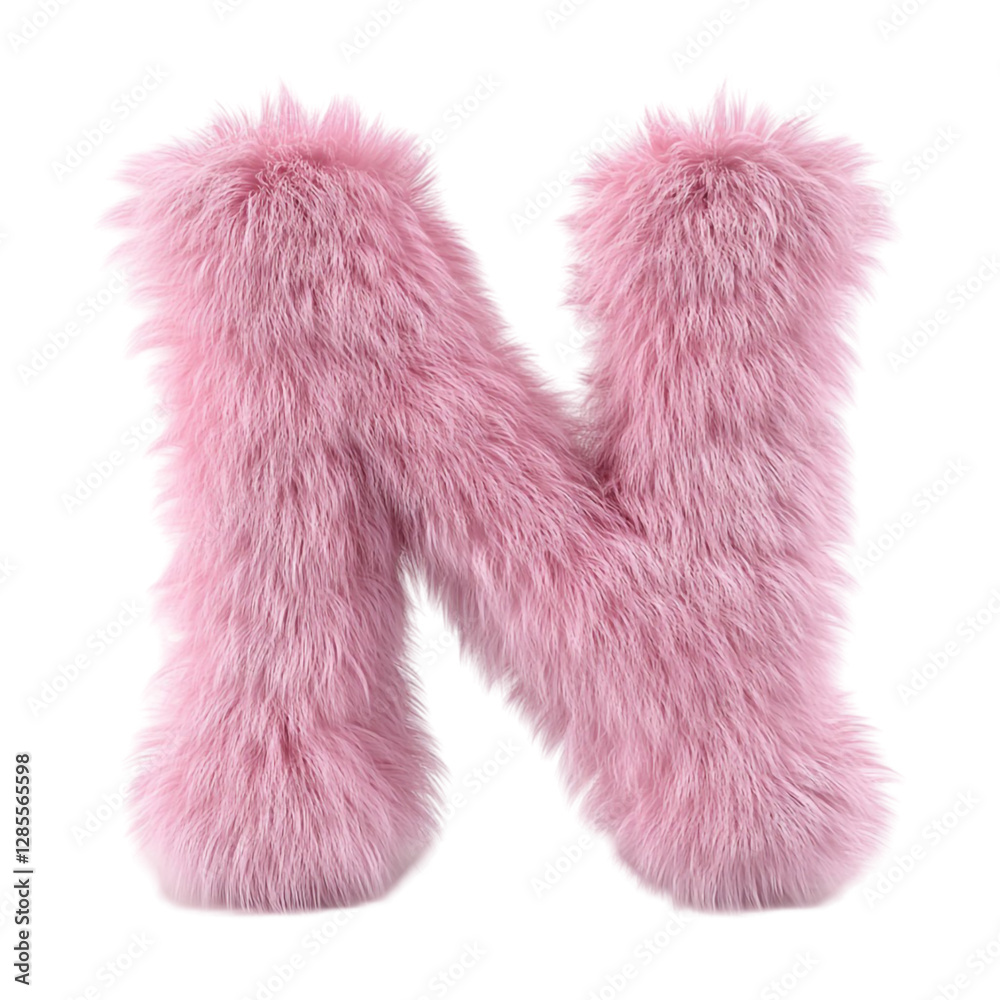Fluffy Pink Fur Letter N Alphabet Soft Texture Fluffy Pink Fur Letter N Alphabet Soft Texture
