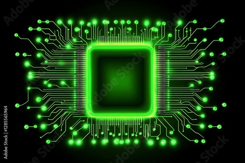 Futuristic Green Circuit Board Illustration Exploring the Depths of Technology, Connectivity, and Innovation Dive into a Visual Representation of Artificial Intelligence, Data, and Cybernetics