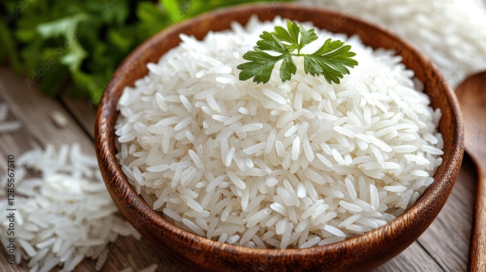 Simple bowl of fluffy white rice set against a plain background perfect for various culinary uses Simple bowl of fluffy white rice set against a plain background perfect for various culinary uses