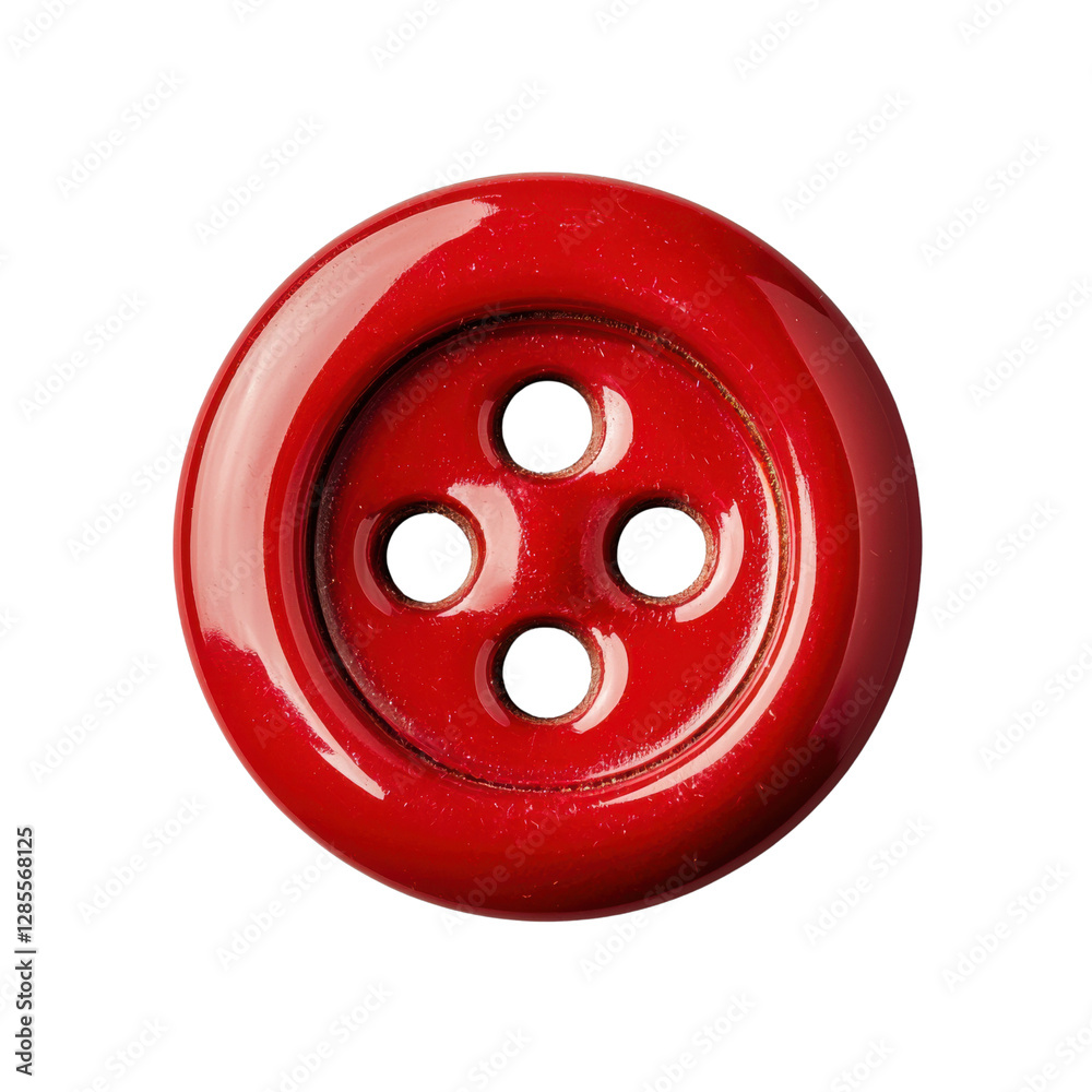 Bright Red Circular Button with Four Holes on a Clean White Background for Sewing and Craft Projects Bright Red Circular Button with Four Holes on a Clean White Background for Sewing and Craft Projects