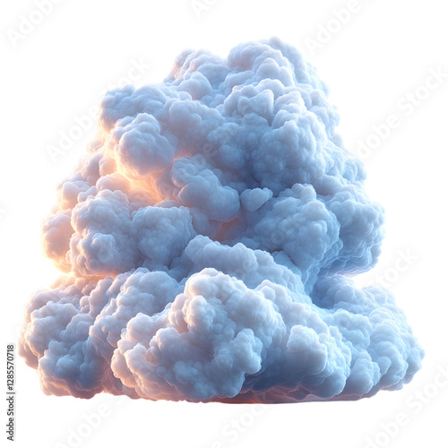 A Fluffy 3D Cartoon Cloud with Glowing Silver Lining Isolated on Transparent Background