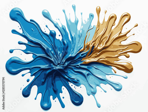 Vector large blots of oil paint in blue and gold colors