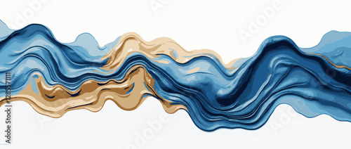 Vector large blots of oil paint in blue and gold colors
