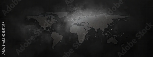 Dark Stylized World Map with Grunge Finish and Misty Background for Creative Projects