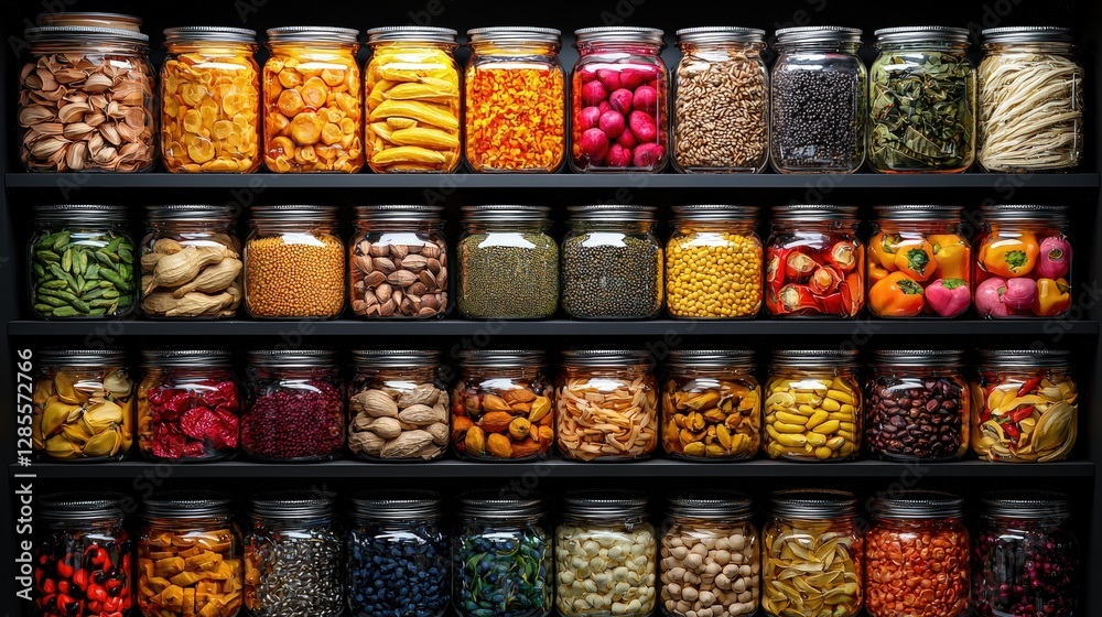 An assortment of various food items beautifully displayed in a glass jar for a wholesome look An assortment of various food items beautifully displayed in a glass jar for a wholesome look