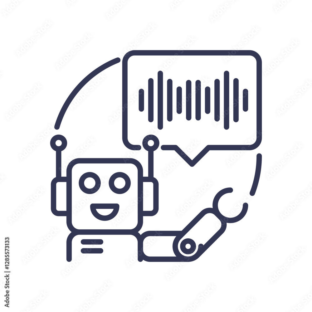 Robot with speech bubble symbolizing AI communication. Robot with speech bubble symbolizing AI communication.