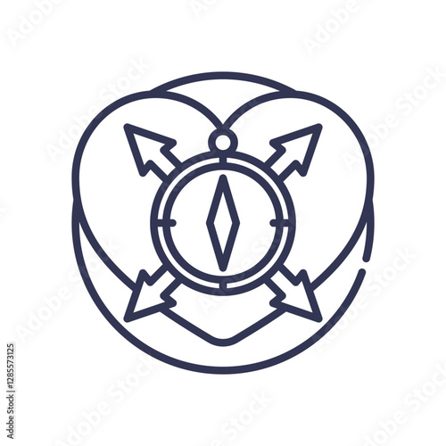 Compass with arrows in heart shape symbolizes guidance and direction.