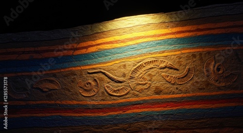 Ancient strata revealing fossil imprints and earth's geologic timeline