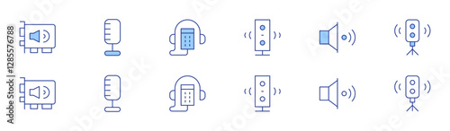 Audio icon set in two styles, Duotone and Thin Line style. Editable stroke. speaker, sound card, audio, audio guide