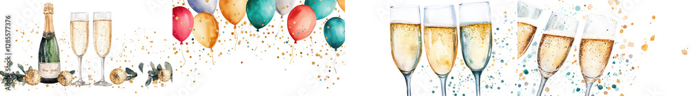 Celebratory Champagne Flutes and Festive Balloons on White Background Luxury and joyful party atmosphere with sparkling wine glasses colorful balloons and confetti Concept of special occasion Celebratory Champagne Flutes and Festive Balloons on White Background Luxury and joyful party atmosphere with sparkling wine glasses colorful balloons and confetti Concept of special occasion