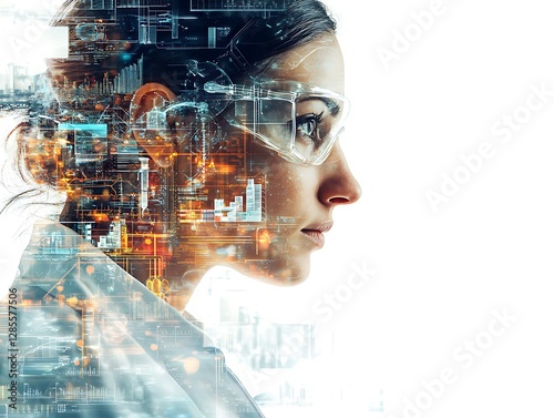 Obraz na płótnie Innovative data analysis woman modern lab digital art professional side view w salonie