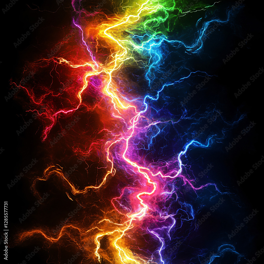 Obraz premium a black background with multiple colored lightnings