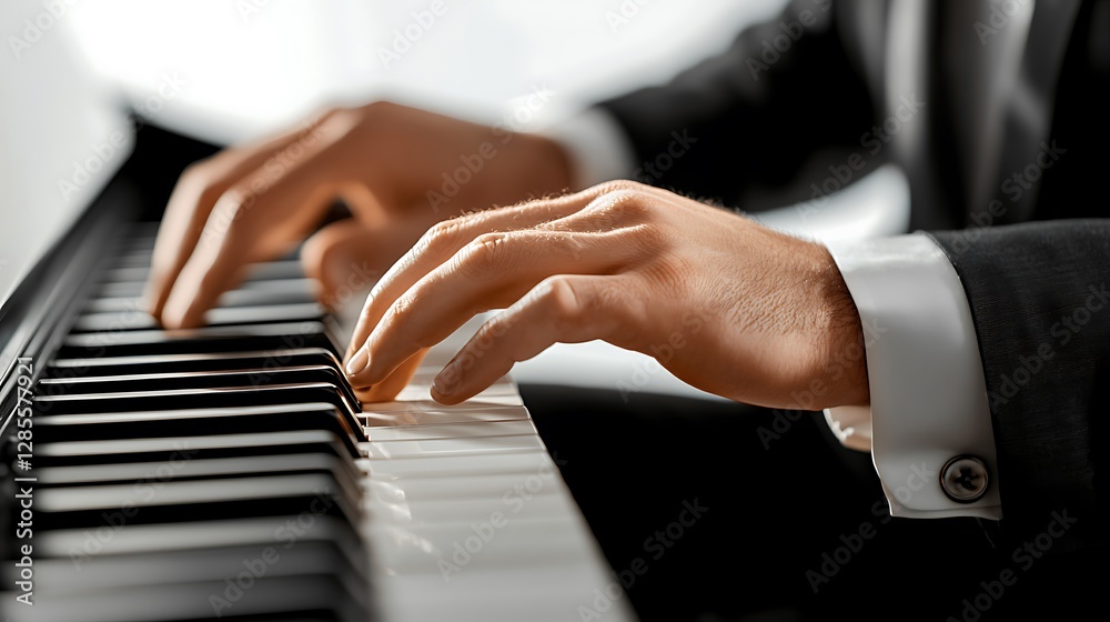 Obraz premium Piano performance modern studio music art elegant atmosphere close-up view