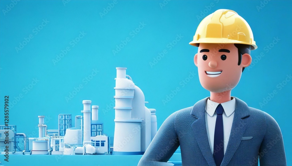 an engineer smiling in front of an industrial factory an engineer smiling in front of an industrial factory