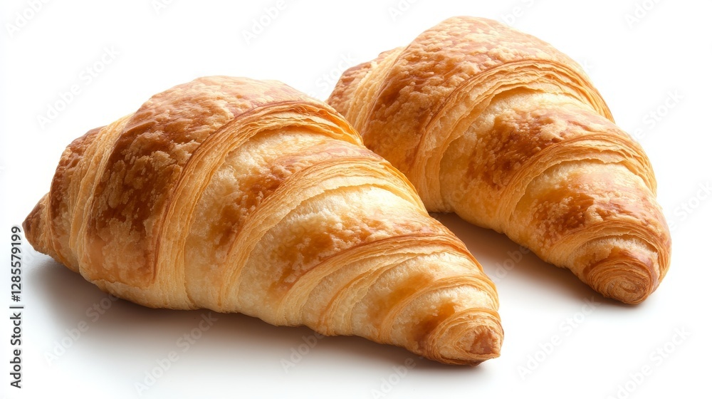 Two golden croissants on white background Two golden croissants on white background