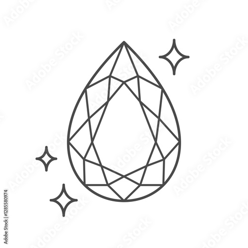 Pear cut precious gemstone. Outline icon with editable stroke